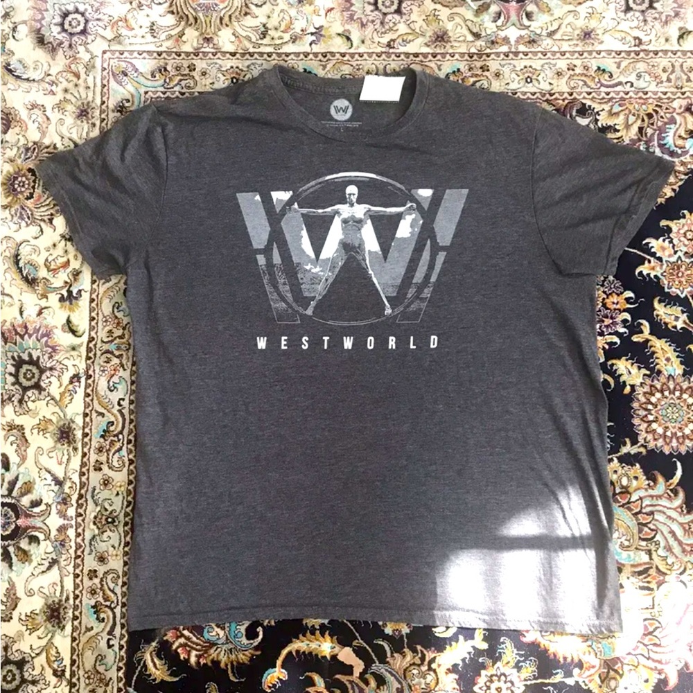 West World Graphic T-Shirt Men Size Large (Gray) HBO TV Series Cotton Blend Tee